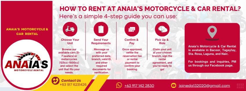 How to rent at ANAIA'S Motorcycle and Car Rental